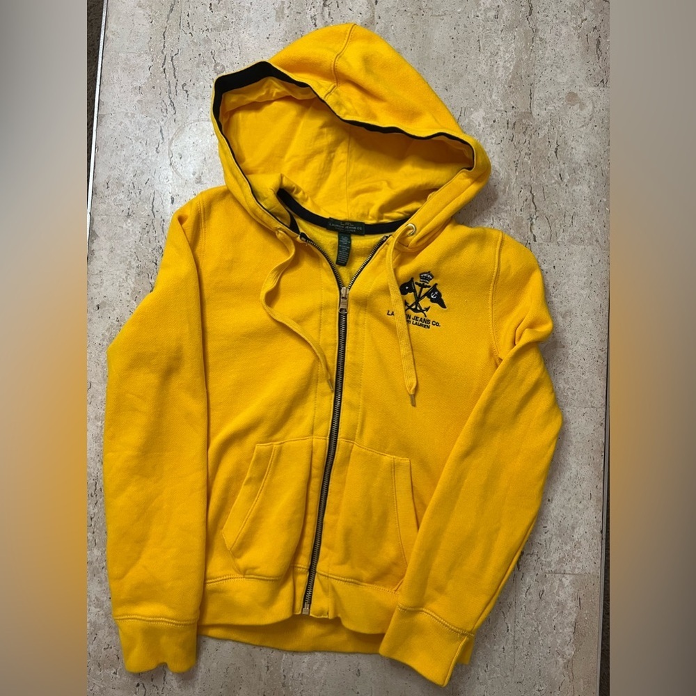 LRL Lauren Jeans Company Yellow Full Zip Hooded Sweatshirt Petite Medium